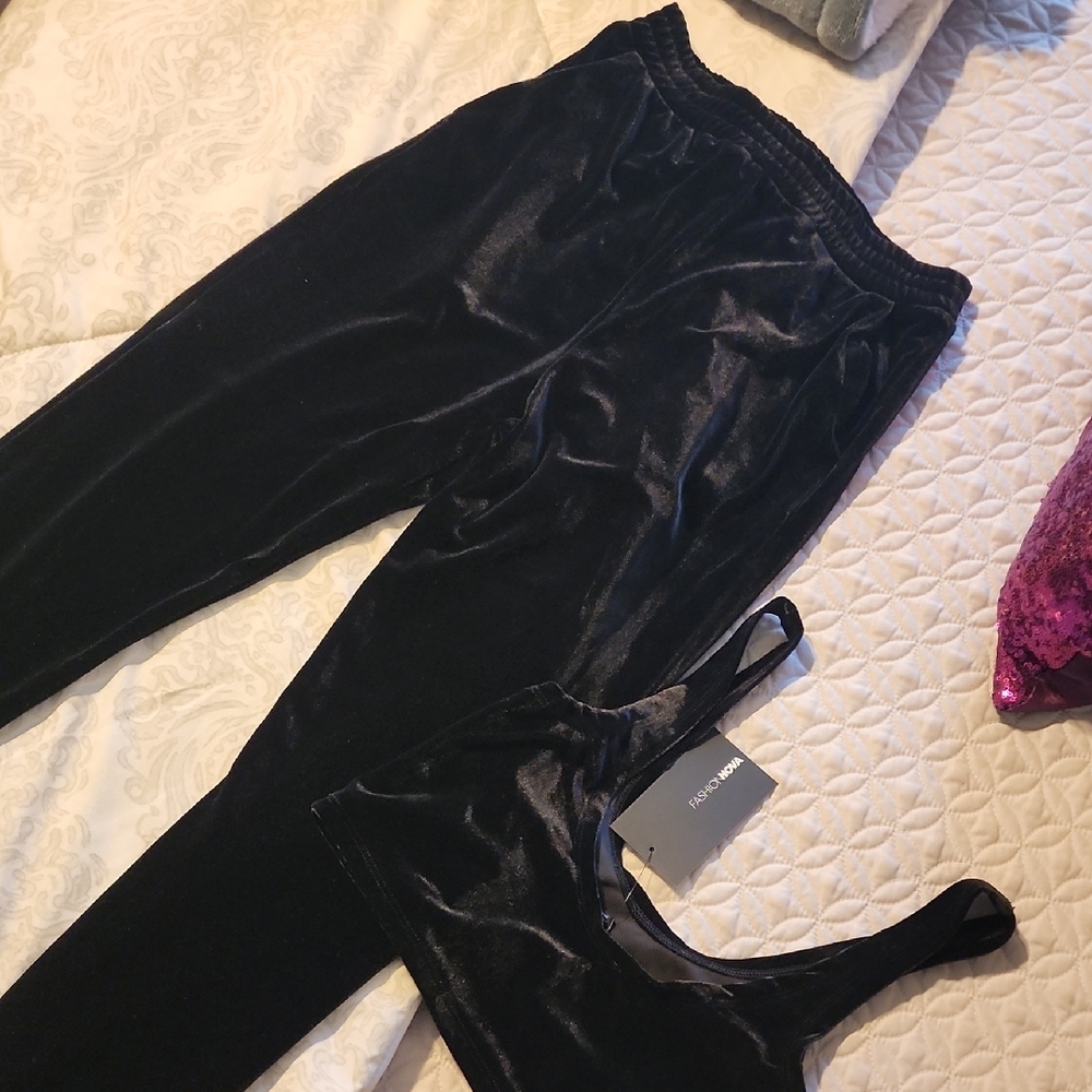 Black Velvet Pants & Crop Top Set